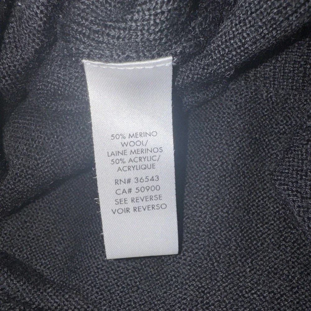 Calvin Klein Sweater Mens Medium‎ Black Striped V-Neck Merino Wool Blend Knit